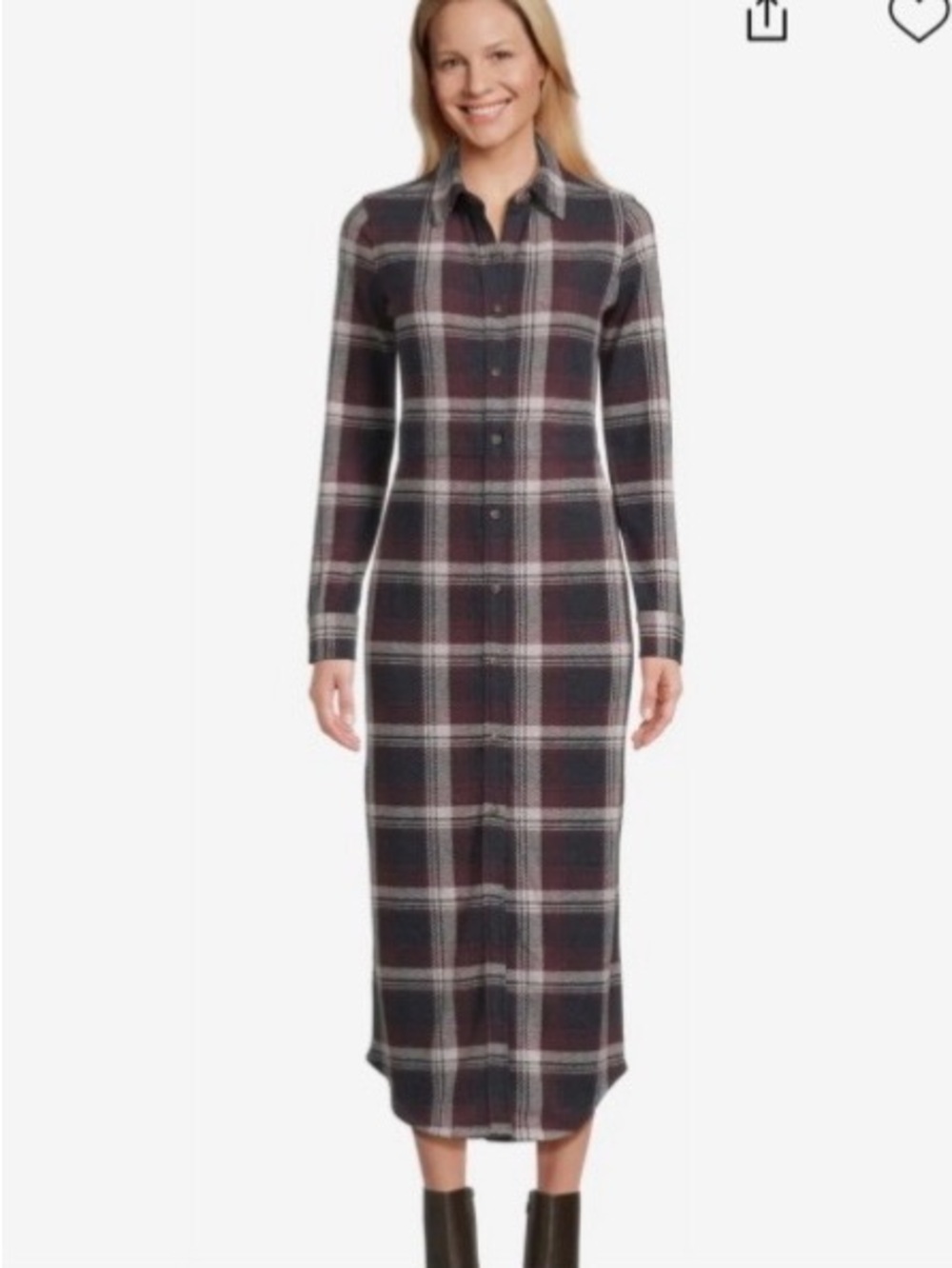 Faherty Navy and Burgundy Plaid Button-Front Maxi Dress